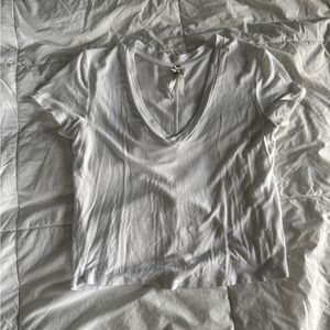 White V-Neck Cropped Tee – Soft Basic T-Shirt One Size